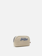 Beauty Bag Westwood in lino biege con logo ricamato