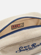 Beauty Bag Westwood in lino biege con logo ricamato