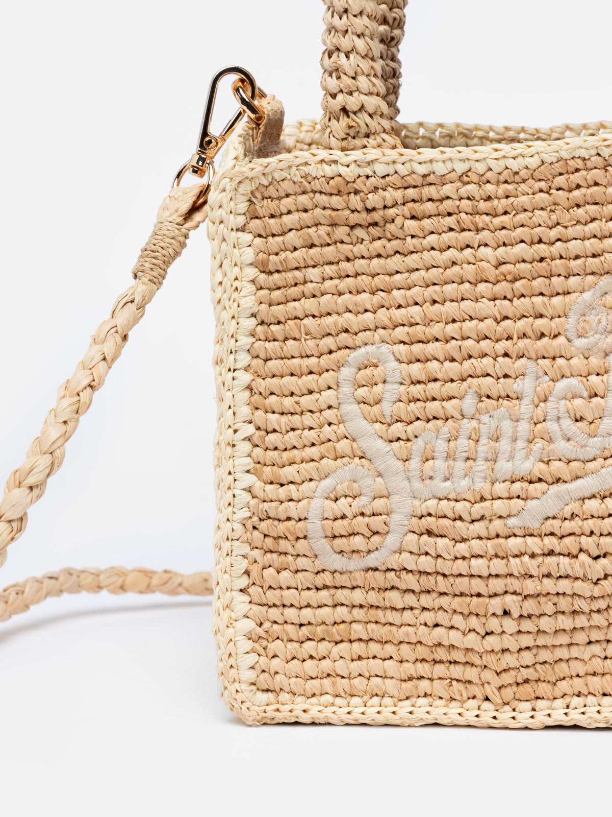 Borsa Mini Vanity Rafia beige con ricamo Saint Barth