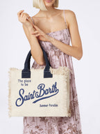Borsa a spalla Vanity in canvas di cotone off-white