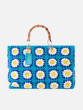 Borsa Victoria Crochet in crochet con fiori azzurri