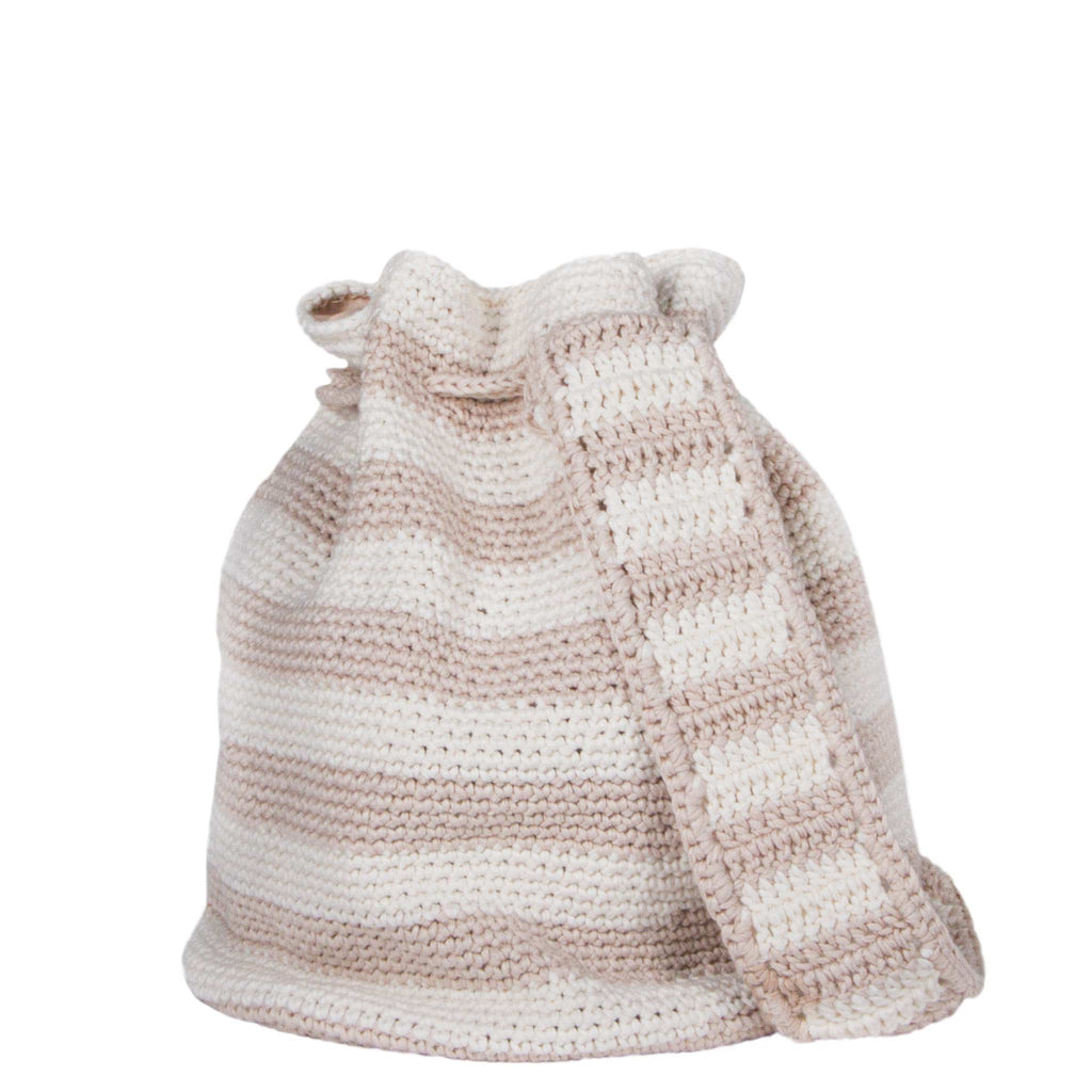Borsa secchiello Crochet Bucket crochet a righe beige e bianche