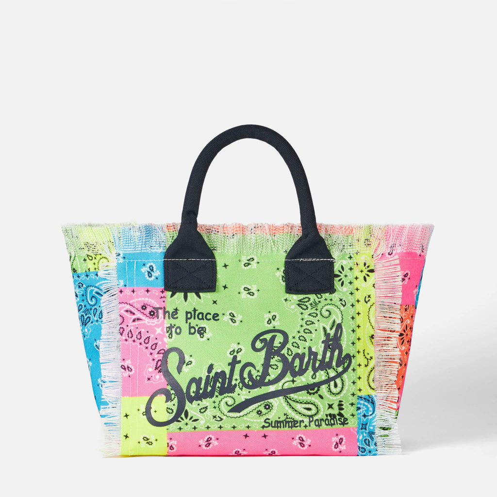 Borsa Colette in canvas stampa bandana fluo multicolore