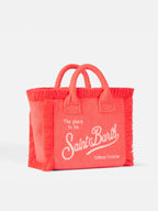 Borsa Vanity Mini Sponge in tessuto effetto spugna rosa fluo