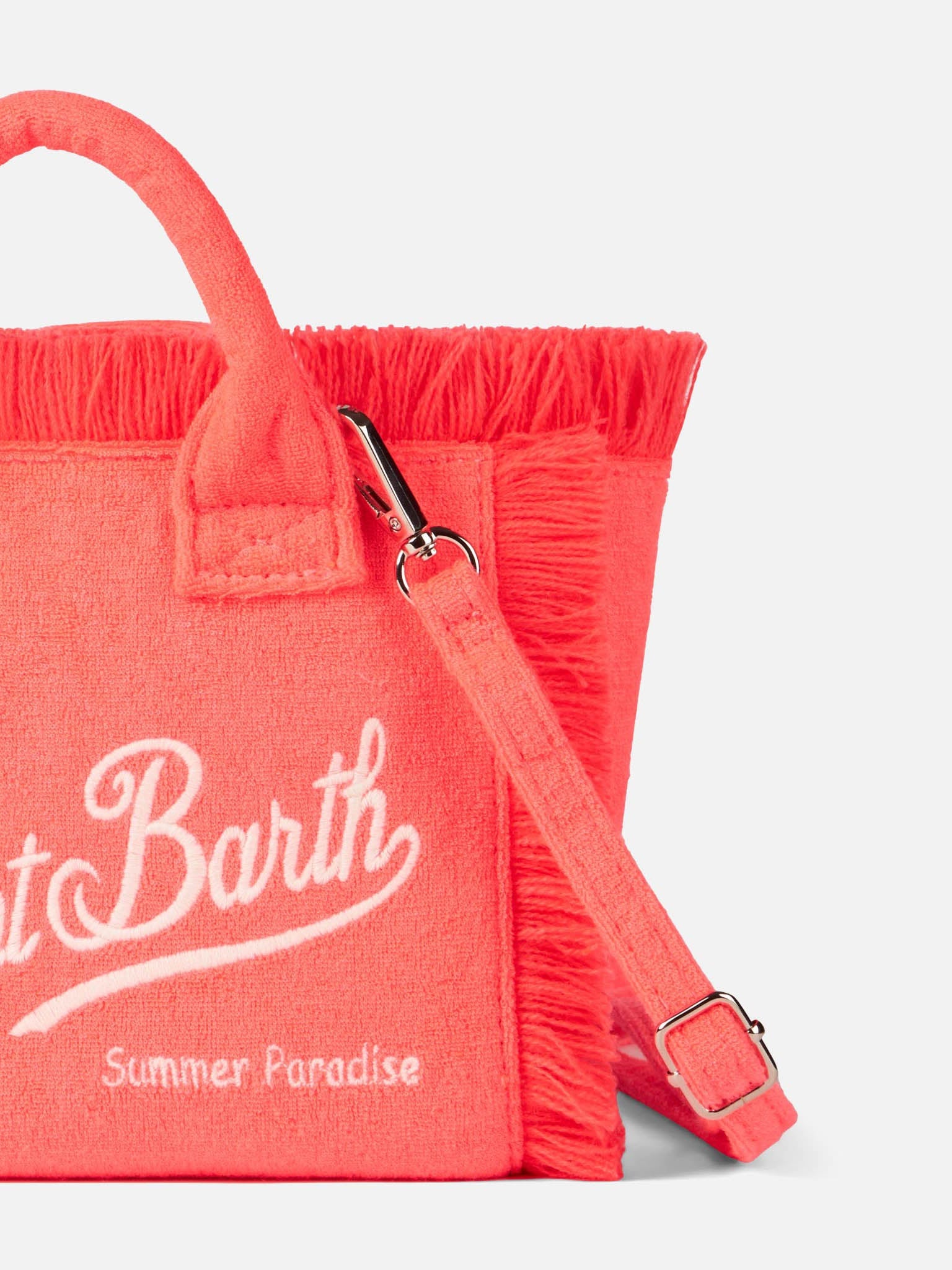 Borsa Vanity Mini Sponge in tessuto effetto spugna rosa fluo