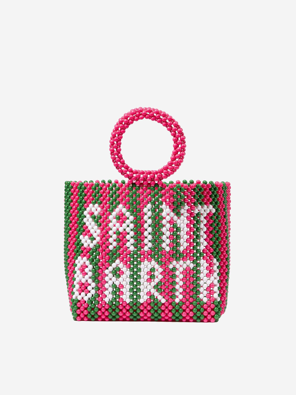 Borsa Beaded Big Bag con perline a righe rosa e verdi