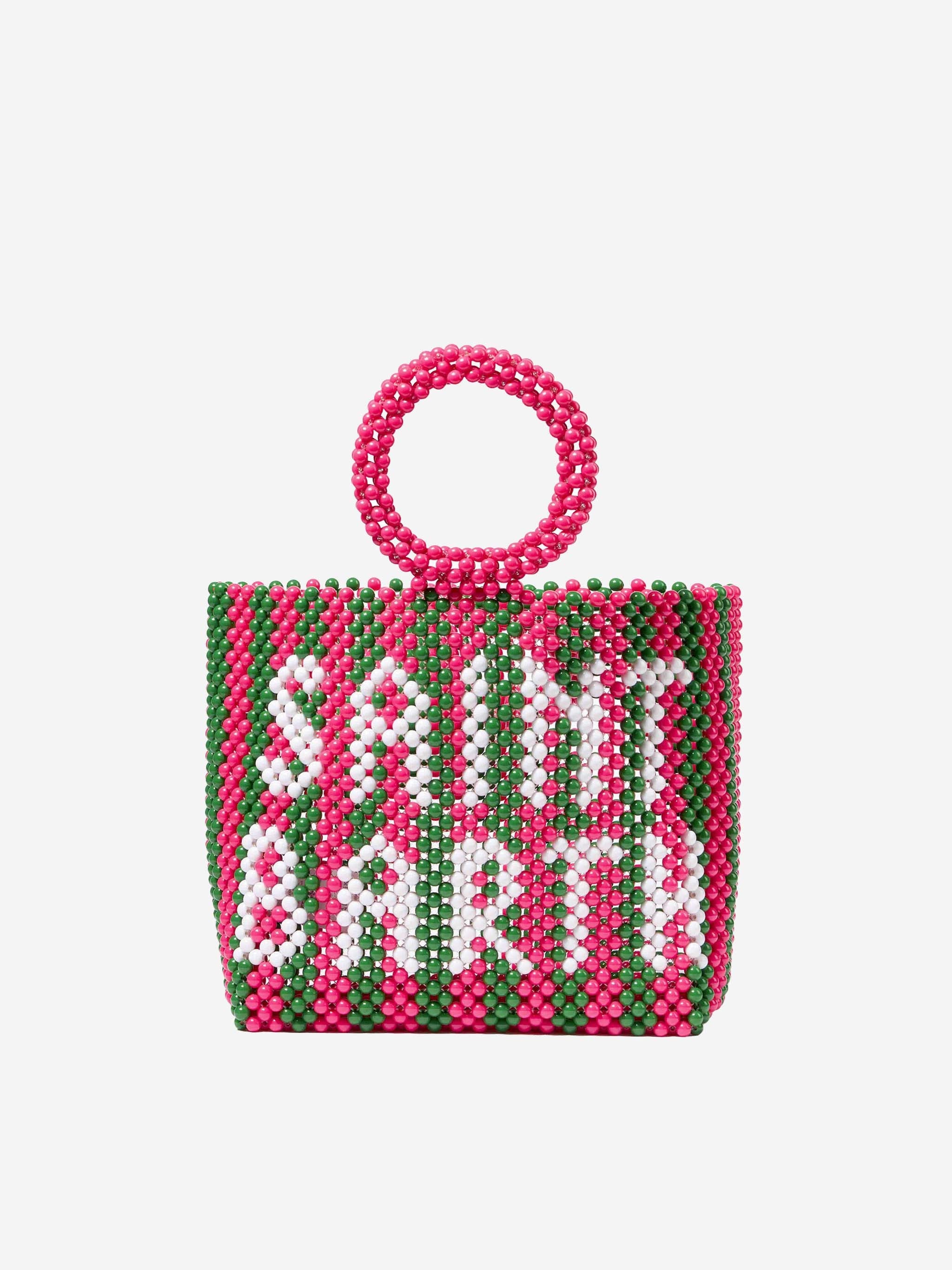 Borsa Beaded Big Bag con perline a righe rosa e verdi
